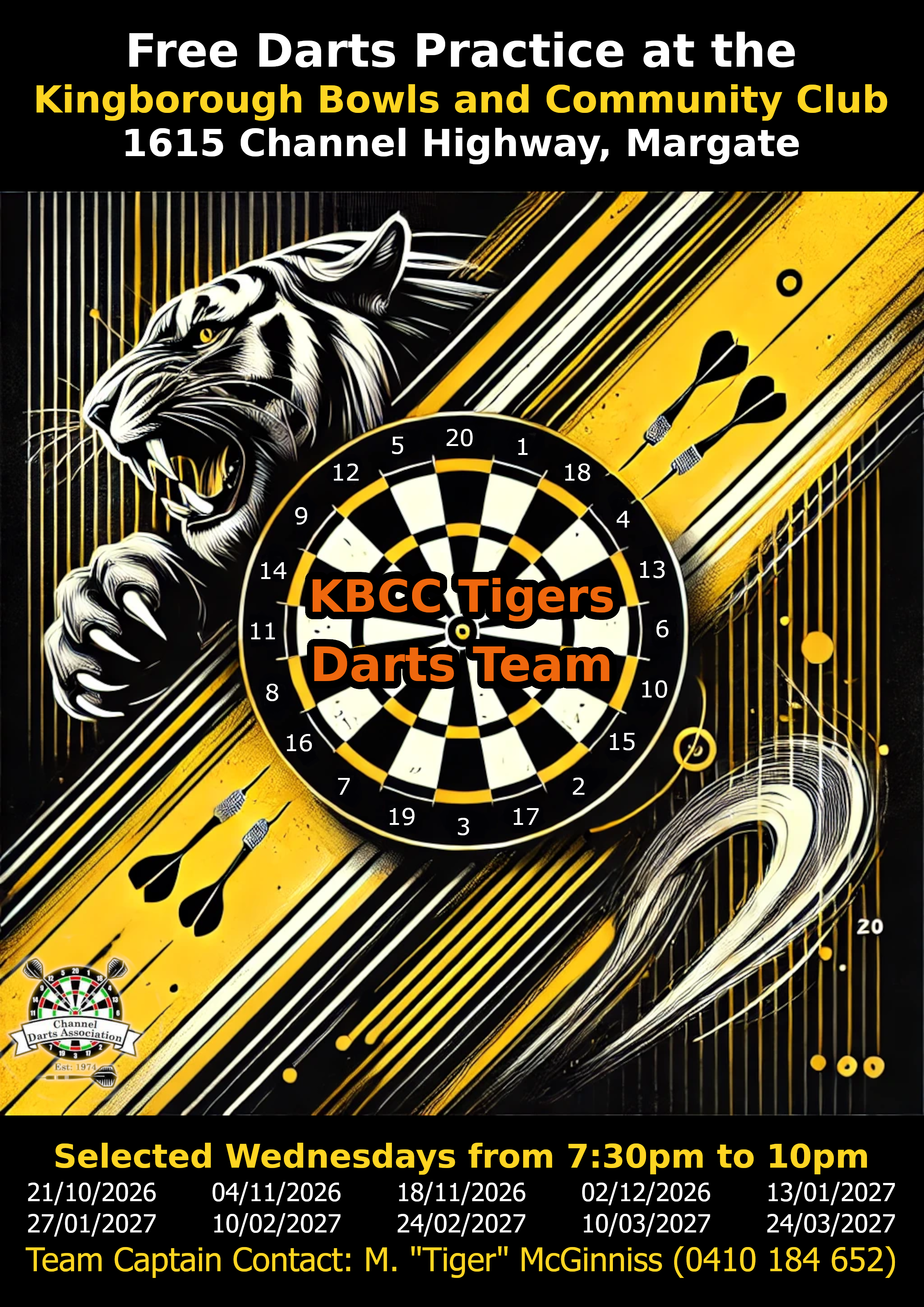 2026-2027 KBCC Darts Practice Poster Assocaition Logo